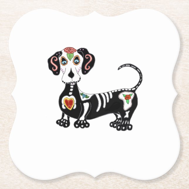 Dachshund Sugar Skull Paper Coaster (Front)