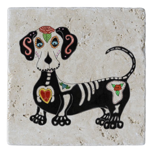Dachshund Sugar Skull Trivet (Front)