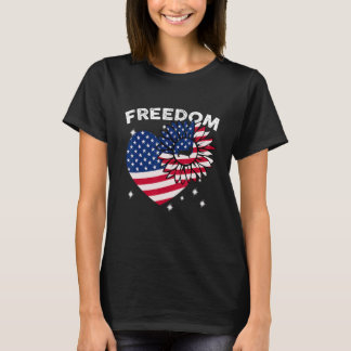 Dachshund Sunflower Heart American Flag Freedom T-Shirt