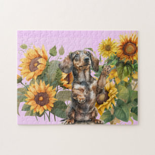 Dachshund Sunflowers Jigsaw Puzzle