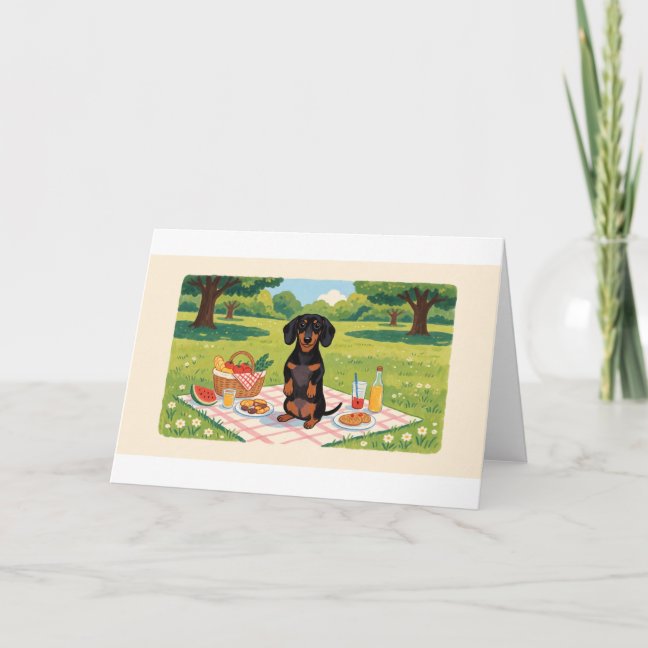 Dachshund Sunny Park Picnic Greeting Card