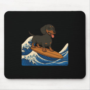 Dachshund Surfing Japanese Wave Weiner Dog _1 Mouse Pad