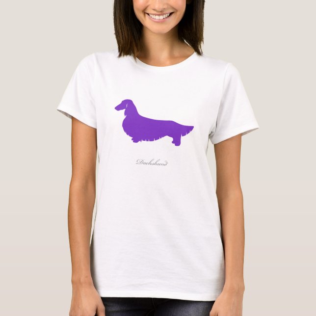 Dachshund T-shirt (purple long hair version 1) (Front)