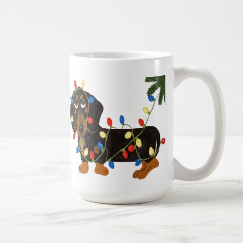 Dachshund Tangled In Christmas Lights Mug