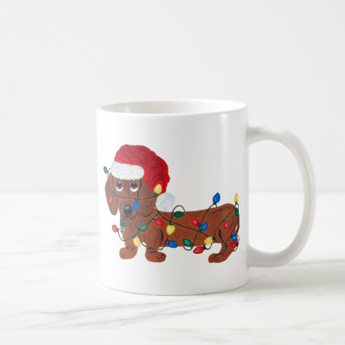 Dachshund Tangled In Christmas Lights (Red) Coffee Mug