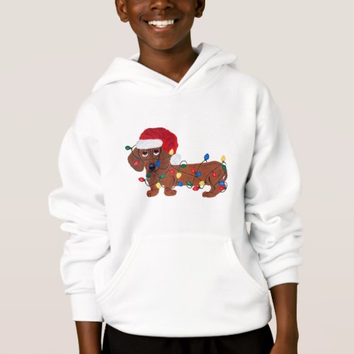 Dachshund Tangled In Christmas Lights Red Hoodie