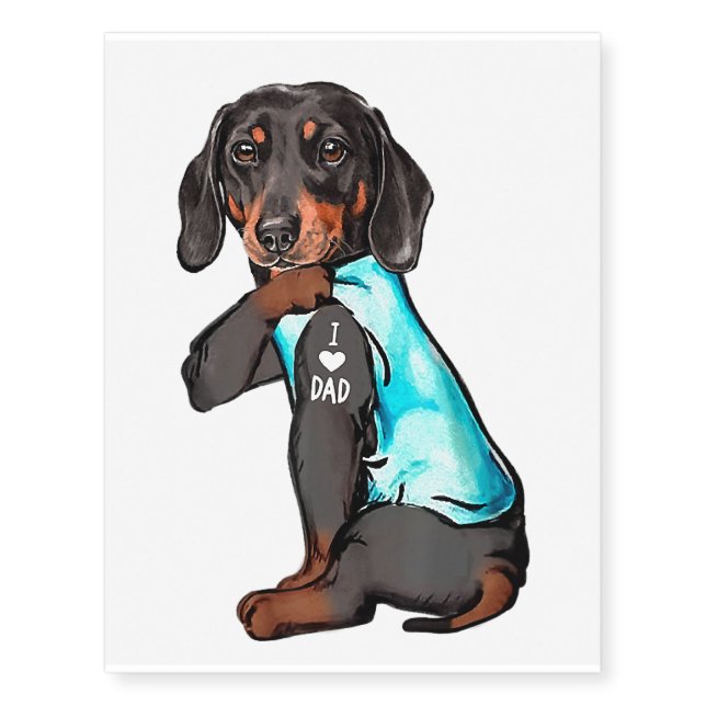 Dachshund Tattoo I Love Dad Funny Dog Dachshund Fa (Front)