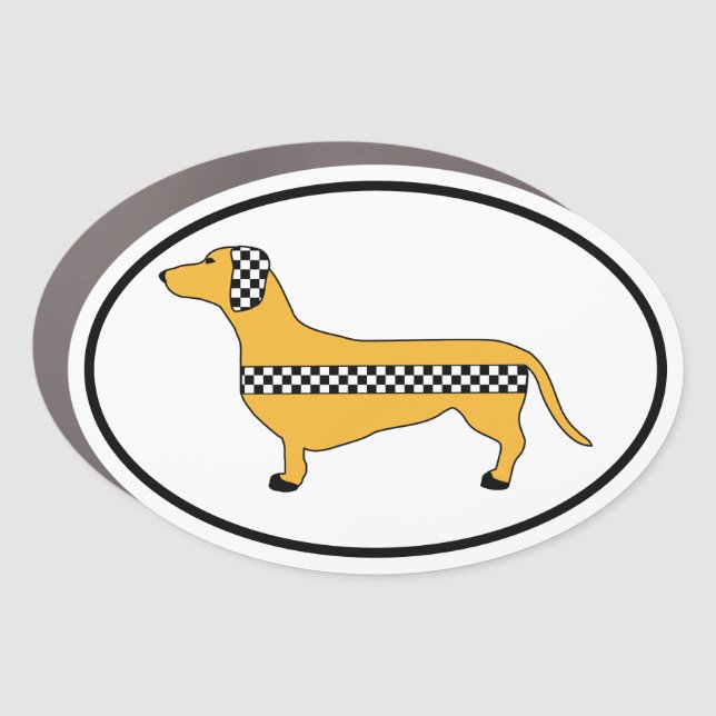 Dachshund Taxi Oval Car Magnet (Front)