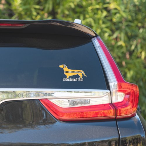 Dachshund Taxi Yellow Checkerboard Silhouette Sticker