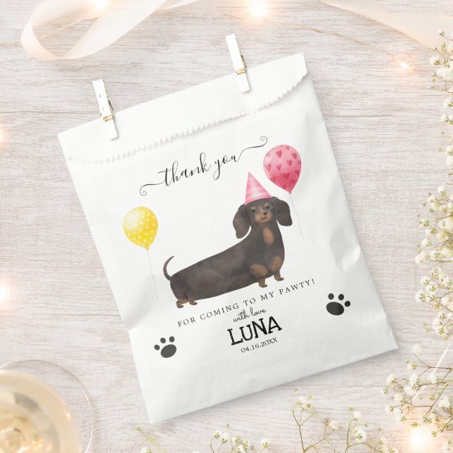 Dachshund Thank You Dog Treat Party Favor Bags (Clipped)