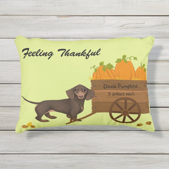 Dachshund Thanksgiving Decor Wiener Dog Pillow (Front)