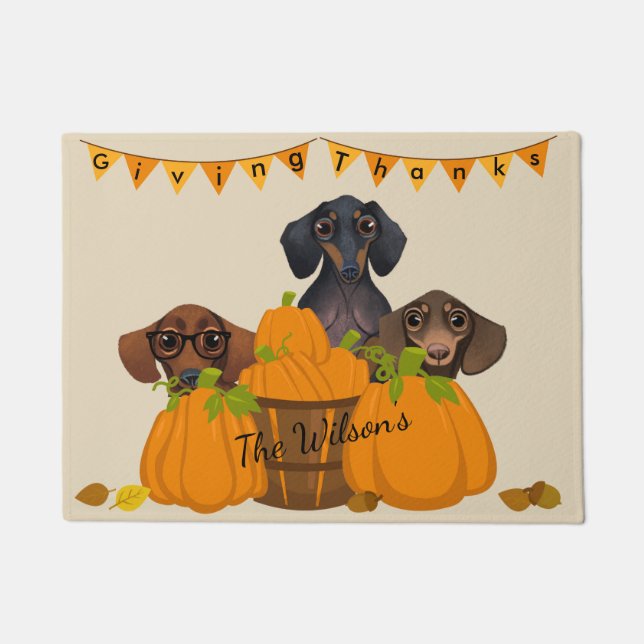 Dachshund Thanksgiving Door Mat (Front)