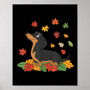 Dachshund Thanksgiving Pilgrim Autumn Fall Leaves Poster