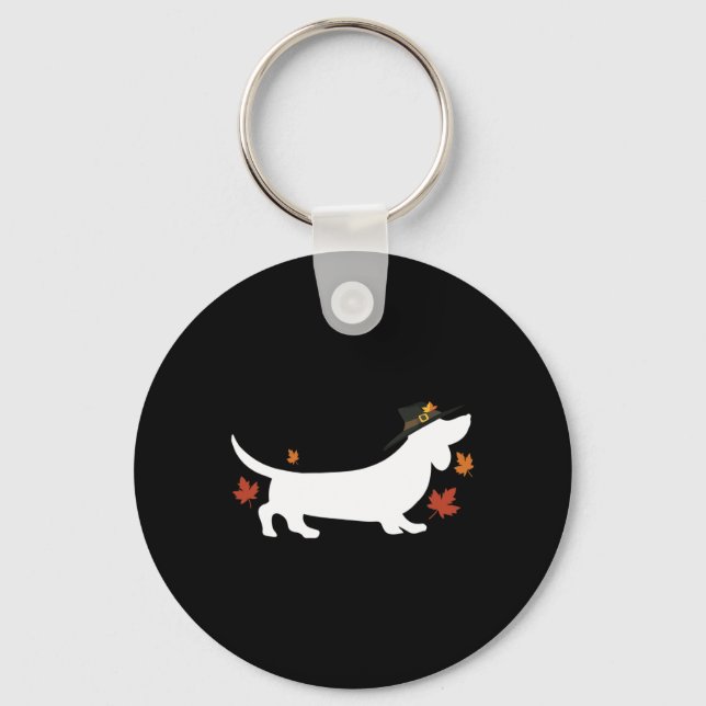 Dachshund Thanksgiving Pilgrim Fall  Keychain (Front)