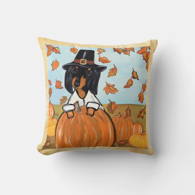 Dachshund Thanksgiving Throw Pillow (Front)