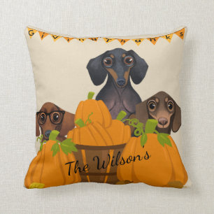 Dachshund Thanksgiving Throw Pillow