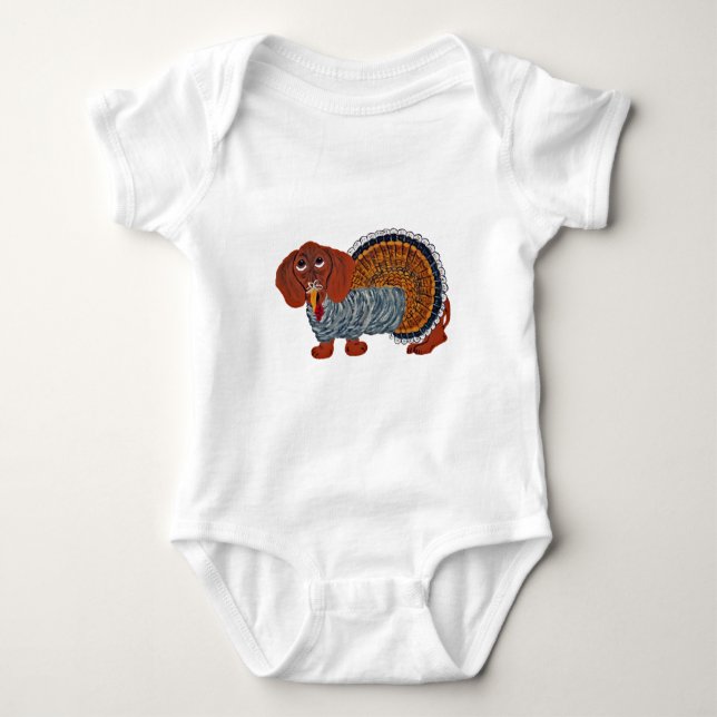 Dachshund Thanksgiving Turkey Baby Bodysuit (Front)