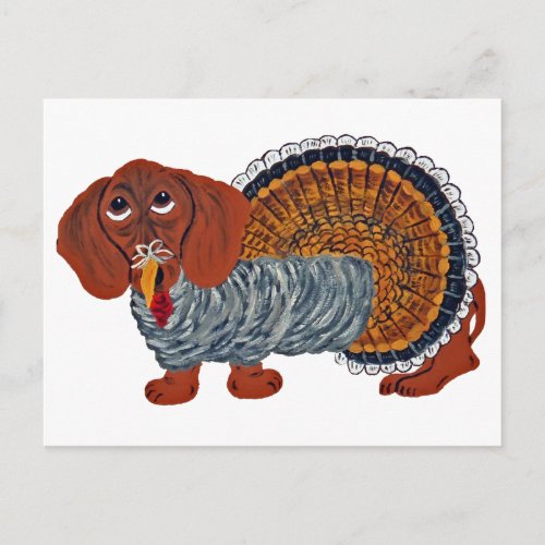 Dachshund Thanksgiving Turkey Holiday Postcard