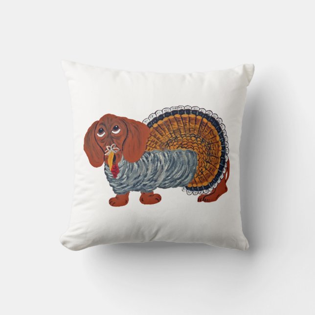 Dachshund Thanksgiving Turkey Throw Pillow (Front)