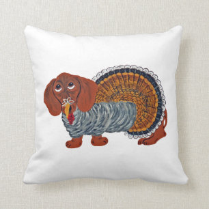 Dachshund Thanksgiving Turkey Throw Pillow