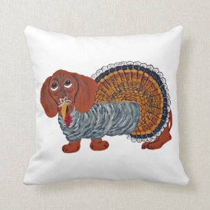 Dachshund Thanksgiving Turkey Throw Pillow