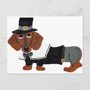 Dachshund Thanksgviving Pilgrim Postcard
