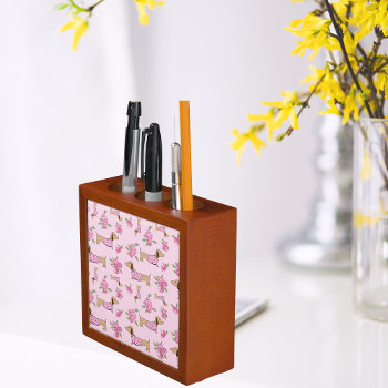 Dachshund Themed Desk Pink Floral  Desk Organizer by Smoothe1 at Zazzle