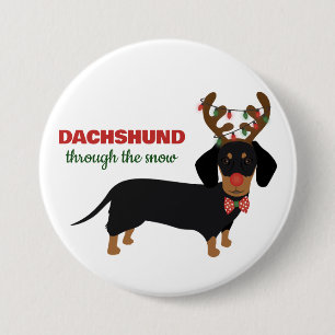 Dachshund Through Snow Cute Doxie Reindeer Dog Button