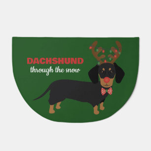 Dachshund Through Snow Cute Doxie Reindeer Dog Doormat