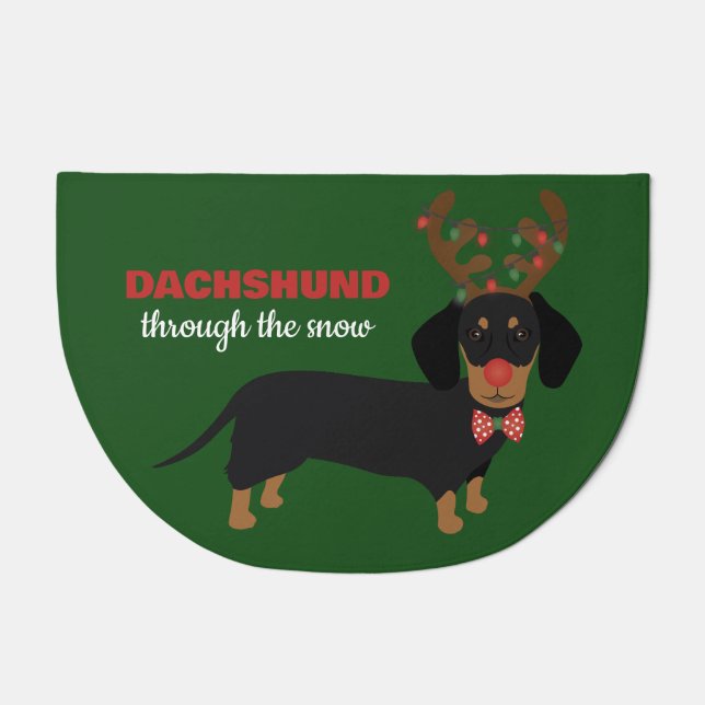 Dachshund Through Snow Cute Doxie Reindeer Dog Doormat (Front)