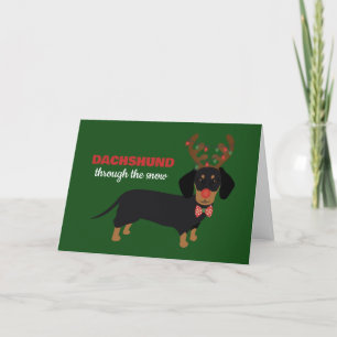 Dachshund Through Snow Cute Doxie Reindeer Dog Holiday Card
