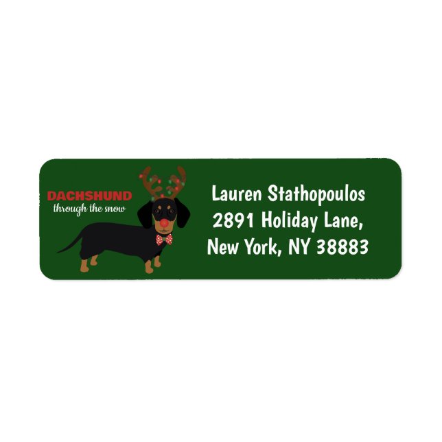 Dachshund Through Snow Cute Doxie Reindeer Dog Label (Front)