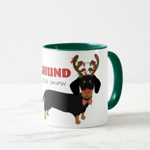 Dachshund Through Snow Cute Doxie Reindeer Dog Mug