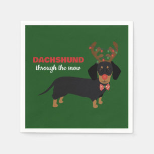 Dachshund Through Snow Cute Doxie Reindeer Dog Napkins