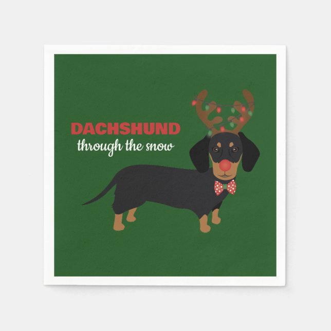 Dachshund Through Snow Cute Doxie Reindeer Dog Napkins (Front)