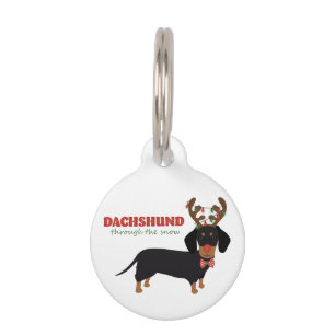 Dachshund Through Snow Cute Doxie Reindeer Dog Pet ID Tag