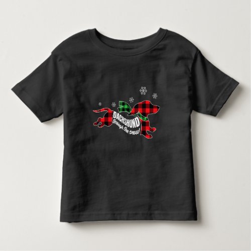 Dachshund Through Snow Doxie Dog Plaid Christmas Toddler T_shirt