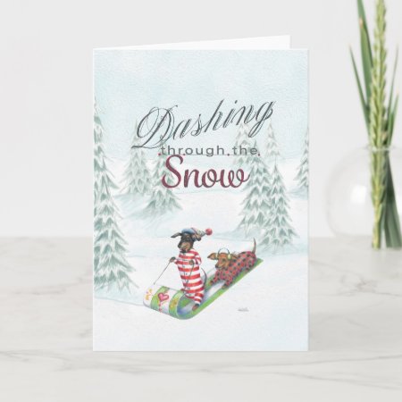Dachshund Through The Snow Christmas Card