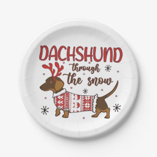 Dachshund Through The Snow Christmas Dog Lover Paper Plates