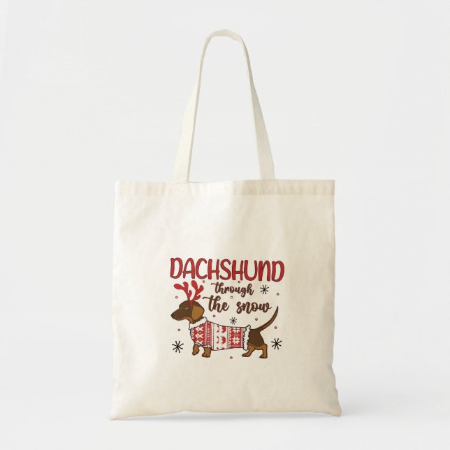 Dachshund Through The Snow Christmas Dog Lover Tote Bag (Front)
