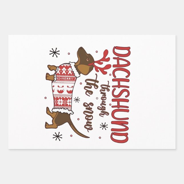Dachshund Through The Snow Christmas Dog Lover Wrapping Paper Sheets (Front)