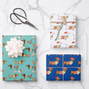 dachshund through the snow christmas gift wrapping paper sheets