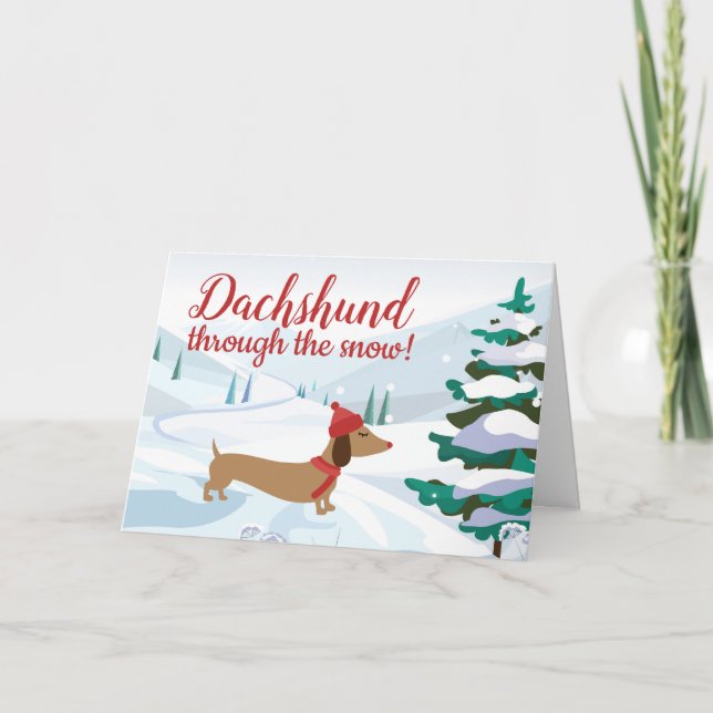 Dachshund Through the Snow Christmas Greeting Thank You Card (Front)