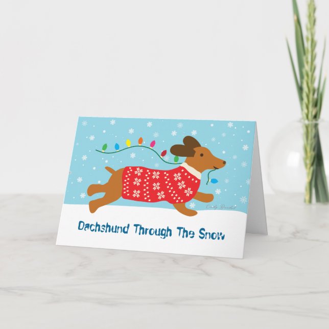 Dachshund Through The Snow Christmas Holiday Card (Front)