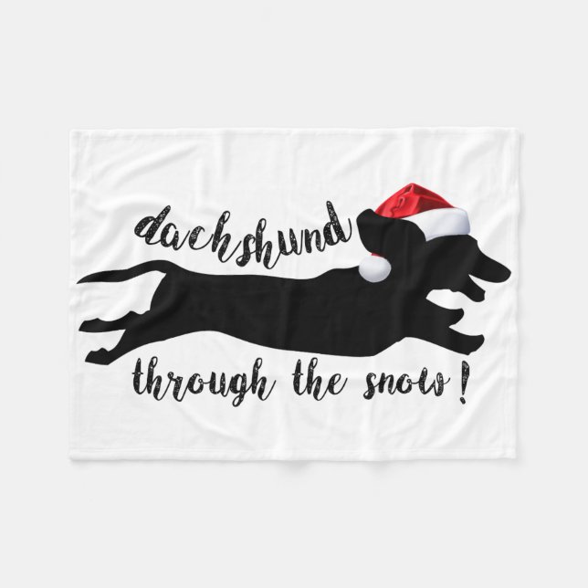 Dachshund through the snow Christmas Holidays Fleece Blanket (Front (Horizontal))