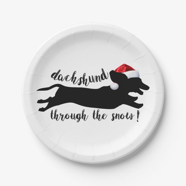 Dachshund through the snow Christmas Holidays Paper Plates (Front)