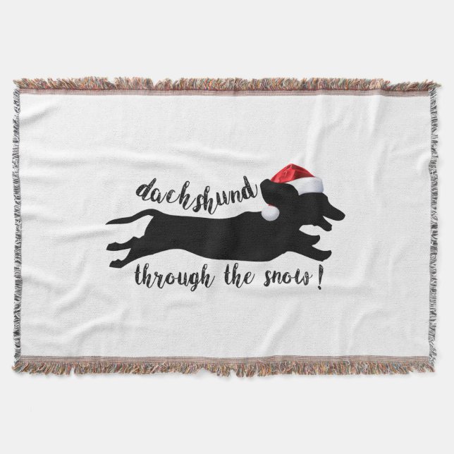 Dachshund through the snow Christmas Holidays Throw Blanket (Front)