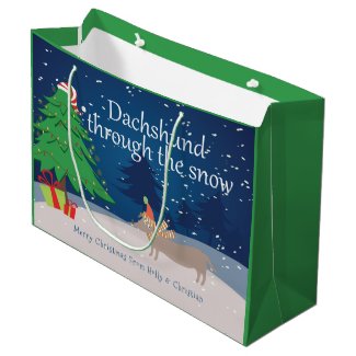 Dachshund Through The Snow Christmas Personalized Large Gift Bag