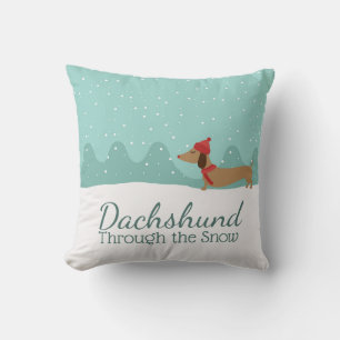 Dachshund Through the Snow Christmas Pillow