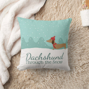 Dachshund Through the Snow Christmas Pillow